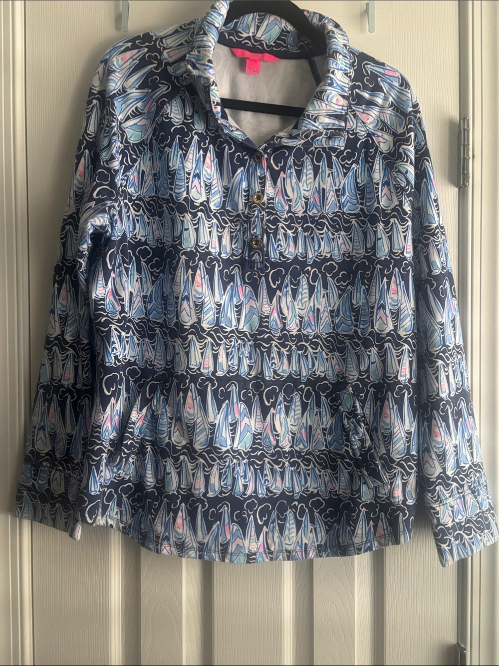 Lilly Pulitzer Women’s Sailboat Print Pullover Top - Navy/Light Blue XL